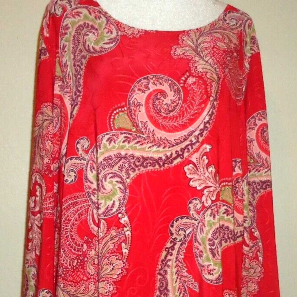 JM Collection Womens Red Paisley Print Crepe Top Fully Lined Plus Size-XXL